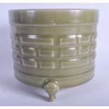 A LARGE CHINESE CELADON TRIGRAMS CENSER 20th Century, decorated with triple bandings. 18 cm x 18 cm.