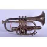 A VINTAGE HIGHLAND CLEAR BORE CORNET MUSICAL INSTRUMENT Class A, Soloist. 33 cm x 20 cm.