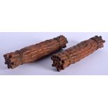 A PAIR OF CHINESE CARVED BOXWOOD BAMBOO FORM SCROLL WEIGHTS 20th Century. 24 cm x 5 cm.