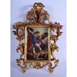 A RARE 19TH CENTURY GERMAN PORCELAIN PLAQUE painted with figure standing upon a male amongst flames.