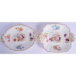 TWO EARLY 19TH CENTURY ENGLISH PORCELAIN DISHES probably Coalport, painted with flowers. Largest 27