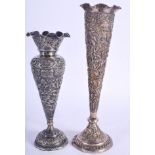 TWO ANTIQUE INDIAN SILVER VASES. 825 grams weighted. Largest 25 cm high. (2)