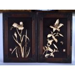 A LARGE PAIR OF 19TH CENTURY JAPANESE MEIJI PERIOD IVORY AND BONE PANELS. 65 cm x 45 cm.