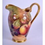 Royal Worcester tall milk jug painted with fruit by Horace Price, signed, date code for 1930. 12.5cm