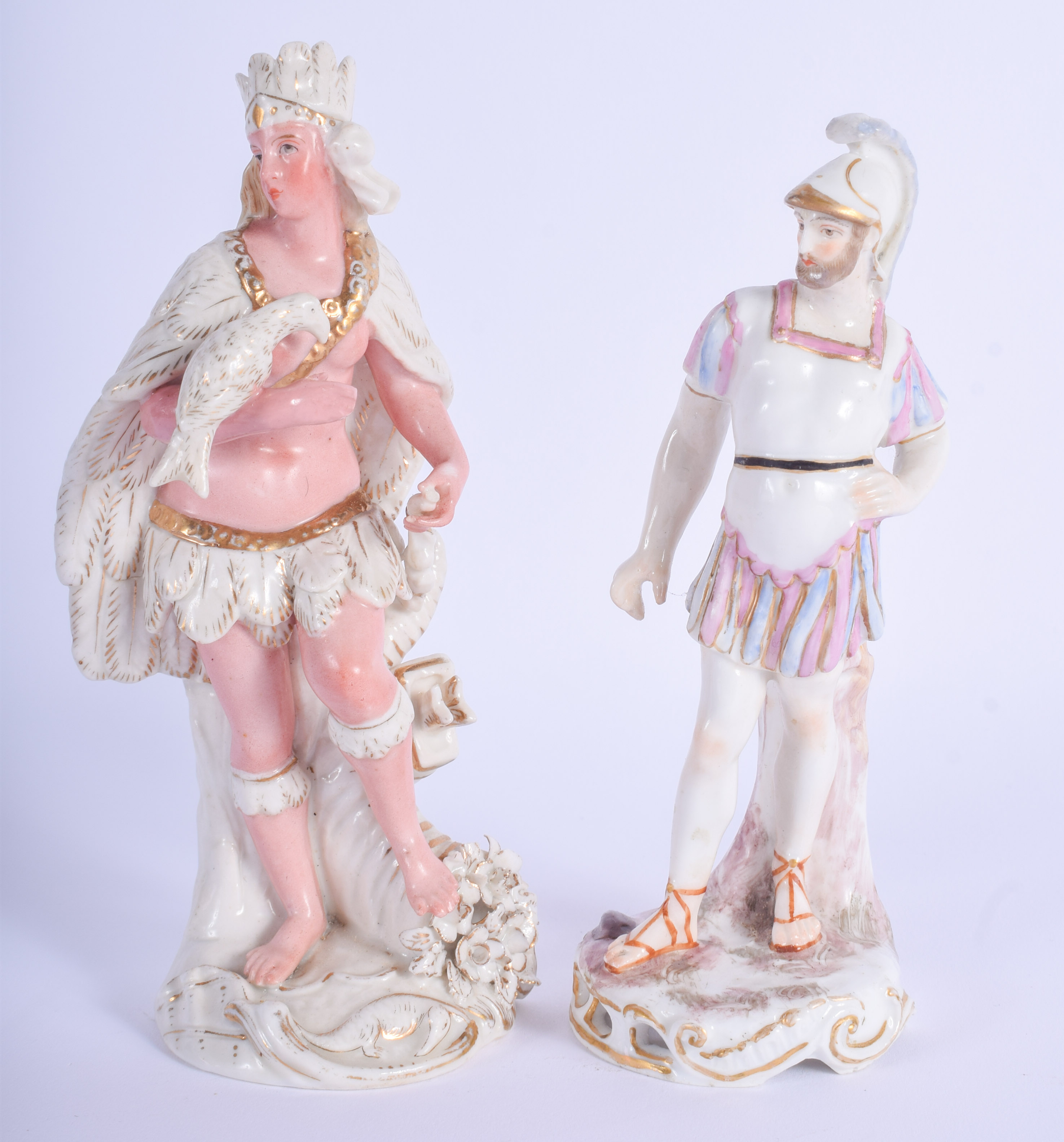 A PAIR OF 19TH CENTURY CONTINENTAL PORCELAIN FIGURES after 18th century originals. 16.5 cm high.