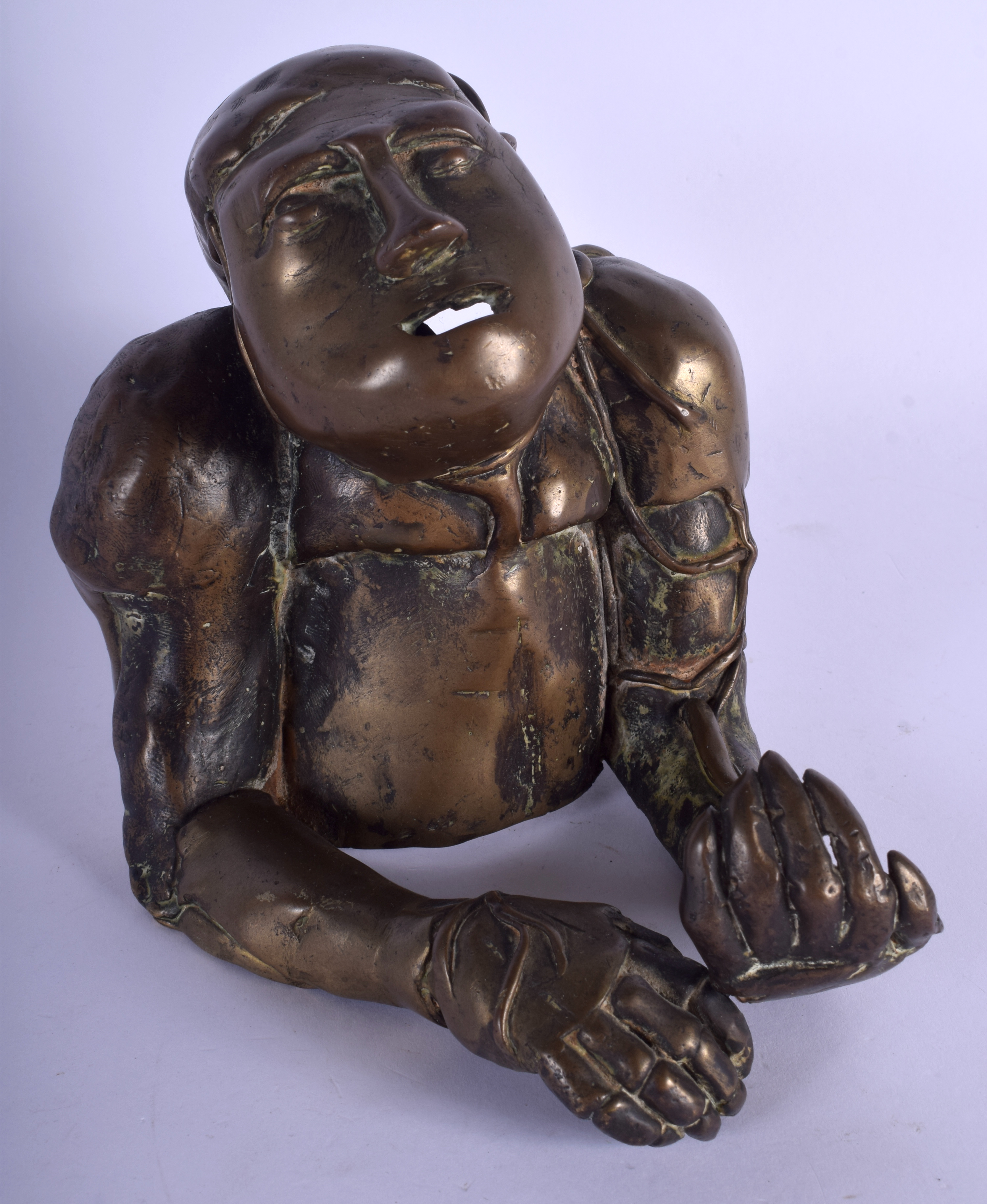 A 1990S EUROPEAN BRONZE FIGURE OF AN ABSTRACT MALE by Bruno Quitellier. 16 cm x 11 cm.