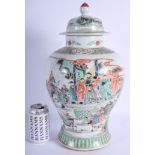 A 19TH CENTURY CHINESE FAMILLE VERTE VASE AND COVER Kangxi style, painted with landscapes. 43 cm x 1