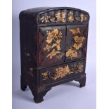 A 19TH CENTURY JAPANESE MEIJI PERIOD BLACK LACQUER CABINET painted with birds and flowers. 35 cm x 1
