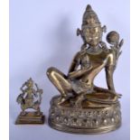 A 19TH CENTURY INDIAN POLISHED BRONZE FIGURE OF A BUDDHA together with a smaller Buddhistic deity. L