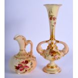 Royal Worcester blush ivory vase shape 1749 having tall neck and two handles and a ewer shape 1136.