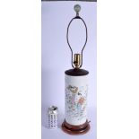 AN EARLY 20TH CENTURY CHINESE PORCELAIN CYLINDRICAL VASE Qing/Republic, converted to a lamp. Vase 28