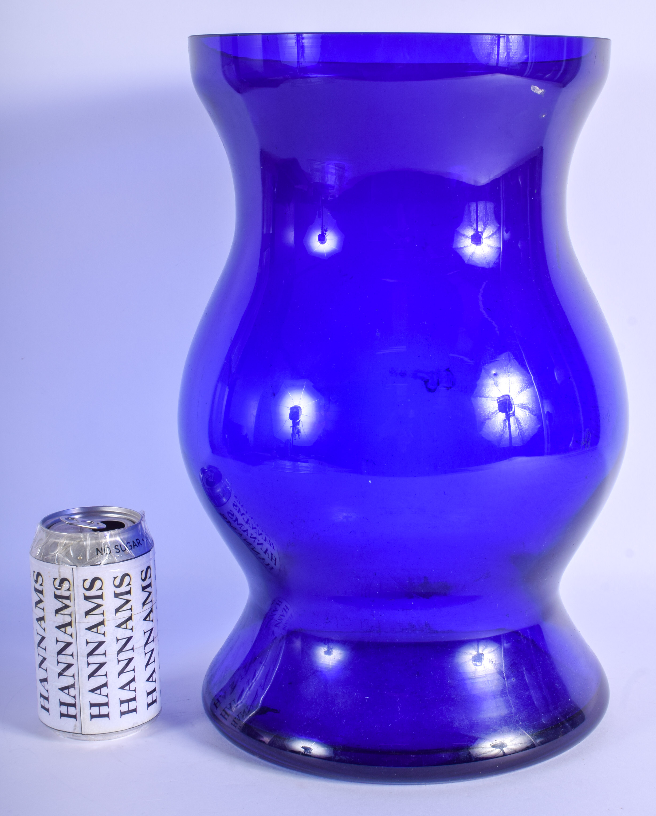 A LARGE BRISTOL BLUE GLASS VASE. 37 cm x 16 cm.