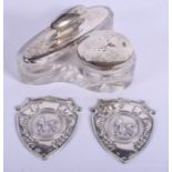 A PAIR OF 1930S SILVER MEDALS Birmingham 1937 and a glass inkwell. Silver 50 grams. (3)