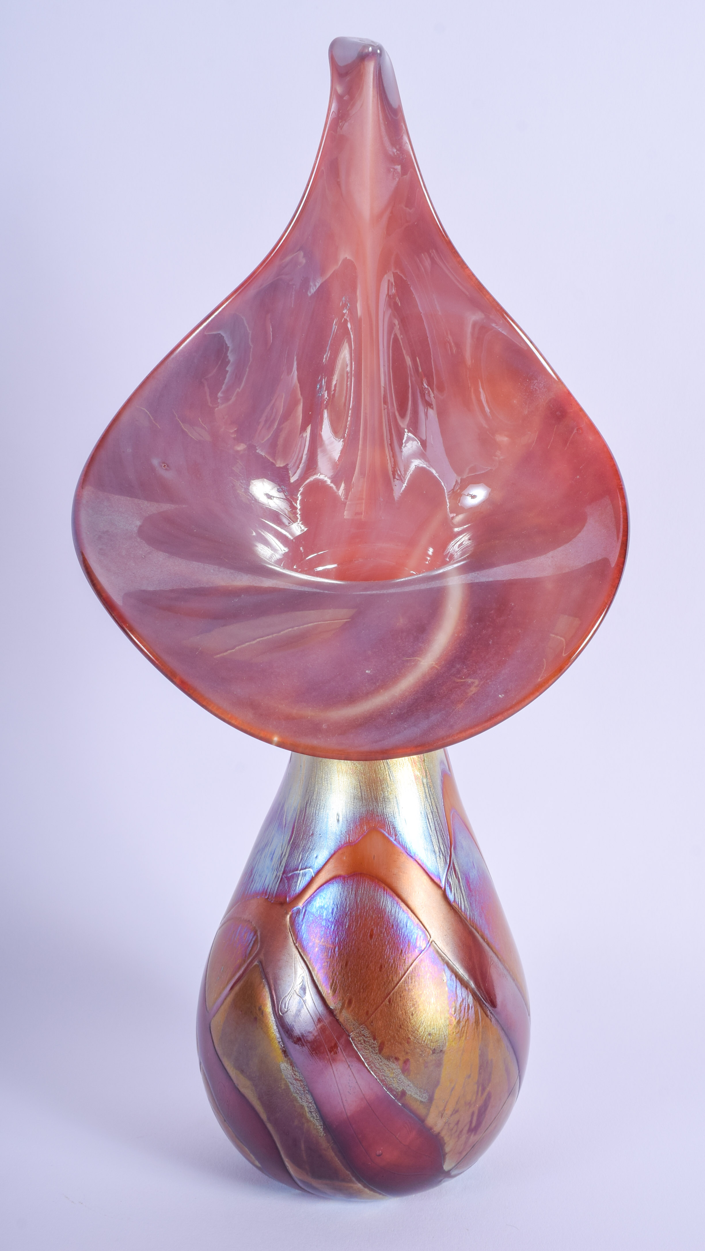 A LARGE EUROPEAN IRIDESCENT GLASS VASE in the manner of Tiffany & Co. 30 cm high.