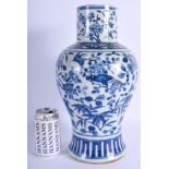 A LARGE 19TH CENTURY CHINESE BLUE AND WHITE PORCELAIN VASE Qing, painted with birds and foliage. 38