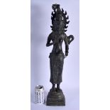A LARGE INDIAN SOUTH EAST ASIAN BRONZE FIGURE OF A BUDDHISTIC DEITY modelled upon a square base. 60