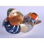 Royal Crown Derby paperweight of a Mandarin Duck, gold stopper, boxed. 7.5cm high