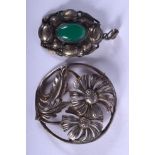 A VINTAGE STERLING SILVER SUNFLOWER BROOCH and another. 37 grams. Largest 5.5 cm wide. (2)