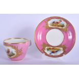19th c. Boyer of Paris fine cup and saucer painted with exotic birds in landscape surrounded by a r