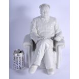 A VERY LARGE CHINESE CULTURAL REVOLUTION BLANC DE CHINE FIGURE OF MAO modelled seated with legs cros