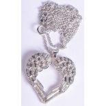 A LOVELY PLATINUM AND DIAMOND DOUBLE WING ANGEL NECKLACE. 10.6 grams. Pendant 2.8 cm x 1.8 cm.