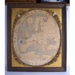 A RARE 18TH CENTURY FRAMED MAP OF EUROPE SAMPLER C1798. Image 58 cm x 43 cm.