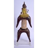 AN AFRICAN TRIBAL SHELL BEAD AND CORAL STANDING FIGURE. 32 cm high.