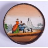 A 19TH CENTURY EUROPEAN REVERSE DECORATED PATCH BOX. 10 cm diameter.