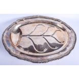 A GOOD LARGE ANTIQUE SILVER MEAT STRAINING DISH. 3.4 kgs. 58 cm x 44 cm.