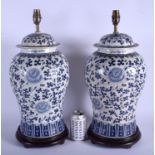 A LARGE PAIR OF EARLY 20TH CENTURY CHINESE GINGER JARS AND COVERS converted to lamps. Porcelain 40 c