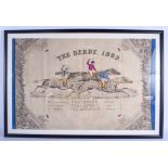 A VERY RARE MID 19TH CENTURY HORSE RACING 1869 DERBY COLOURED SILK PANEL possibly a Stevengraph. Ima