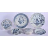 THREE CHINESE TEK SING CARGO PORCELAIN SAUCERS together with plates etc. Largest 12 cm wide. (6)