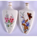 Two 19th c. Royal Worcester scent bottles one painted with a butterfly and blue and gilt flowering p
