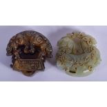 TWO CHINESE JADE CARVINGS 20th Century. Largest 5 cm x 5 cm. (2)