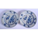 A PAIR OF CHINESE BLUE AND WHITE PORCELAIN PLATES 20th Century, painted with flowers. 24 cm diameter