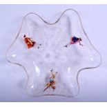 A LOVELY EARLY 20TH CENTURY NORTHERN EUROPEAN GLASS DISH enamelled with figures. 27 cm wide.