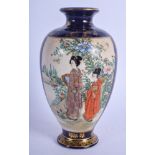 A LATE 19TH CENTURY JAPANESE MEIJI PERIOD SATSUMA VASE painted with geisha within landscapes. 16 cm