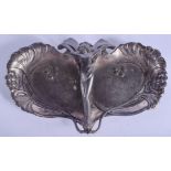 A STYLISH ART NOUVEAU PEWTER TRAY formed with a nude female over a berry wrapped dish. 30 cm x 14 cm