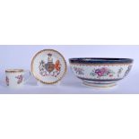 19th c. Paris Porcelain punch bowl in Chinese export style and a Paris armorial coffee cup and sauce