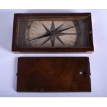 A VERY UNUSUAL 18TH CENTURY CONTINENTAL CASED TREEN SUNDIAL COMPASS with silvered mounts. 16 cm x 10