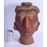 A VERY UNUSUAL EARLY 20TH CENTURY SOUTH AMERICAN POTTERY HEAD possibly Peruvian or Mayan. 39 cm x 18