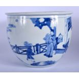 A CHINESE QING DYNASTY BLUE AND WHITE PORCELAIN JARDINIERE probably Late Kangxi period, painted with
