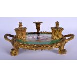 AN EARLY 19TH CENTURY FRENCH ORMOLU MOUNTED SEVRES PORCELAIN INKWELL painted with foliage. 28 cm x 1