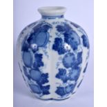 A LOVELY 19TH CENTURY CHINESE BLUE AND WHITE PORCELAIN VASE bearing Qianlong marks to base, of melon