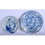 A LARGE 18TH CENTURY CHINESE BLUE AND WHITE EXPORT CHARGER Yongzheng, together with another. 35 cm &