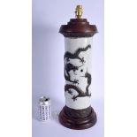 A LARGE 19TH CENTURY CHINESE CRACKLE GLAZED DRAGON VASE converted to a lamp. Vase 39 cm high.