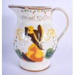 A RARE 19TH CENTURY CREAMWARE ADMIRAL NELSON & COLLINWOOD JUG painted with portraits. 16 cm x 11 cm.