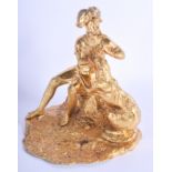 A MID 19TH CENTURY ENGLISH GILT BRONZE FIGURE OF A SEATED SOLDIER by Messenger & Sons, modelled besi