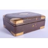 A 19TH CENTURY FRENCH BRASS MOUNTED LEATHER VANITY CASE Louis Dujat, Palais Royal. 26 cm x 21 cm.
