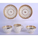 18th c. Caughley tea bowl, coffee cup and saucer and another tea bowl and saucer each gilded with th